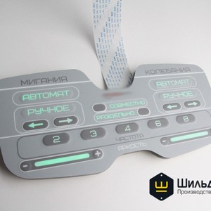 Пленочная лицевая панель для медицинского прибора на печатной плате с встроенной активной яркой светодиодной подсветкой кнопок